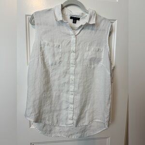 Saks Fifth Avenue White Linen Sleeveless Button Front Blouse Size XL